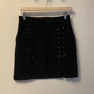 Stylish Suede like Black Lace-Up Mini Skirt